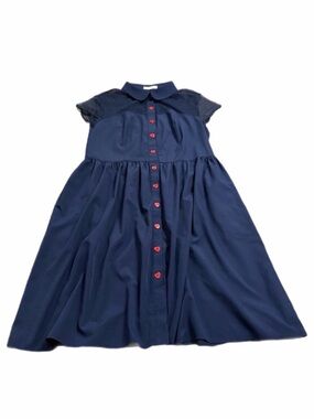 Belle Poque Pinup Fit & Flare Pleated Red Heart Button Midi Dress (Navy) Size XL